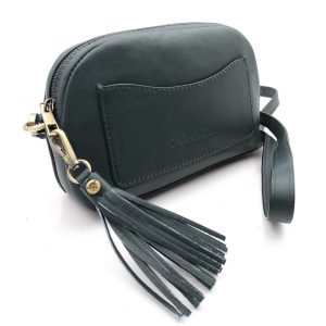 BOLSO PIEL NAPA BANDOLERA REDONDO CON ADORNO FLECOS VERDE –