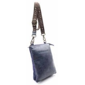 BOLSITO PIEL CON BANDOLERA ANCHA VEGETAL AZUL –