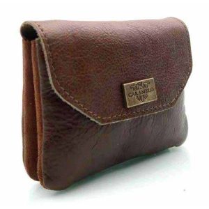 MONEDERO PIEL PEQUEÑO SOLAPA VEGETAL MARRON –