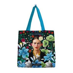 BOLSA ALGODON FRIDA KAHLO PEQUEÑA FLORES CELESTES –