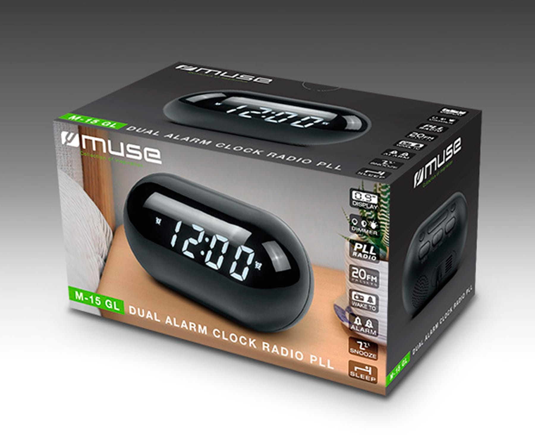 Radio despertador cápsula negra MUSE M-15 GL para estantería o mesita de noche - Imagen 3