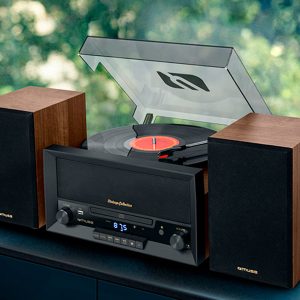 Minicadena tocadiscos radio y cd con altavoces separados MUSE MT-120 MB WOOD Madera